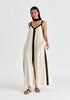 Contrast Trim Midaxi Dress in Beige and Black Front